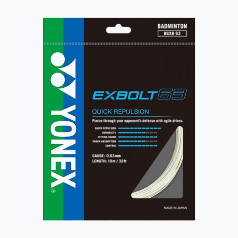 Струна за бадминтон YONEX Exbolt 63 Комплект 10 м бяла 2