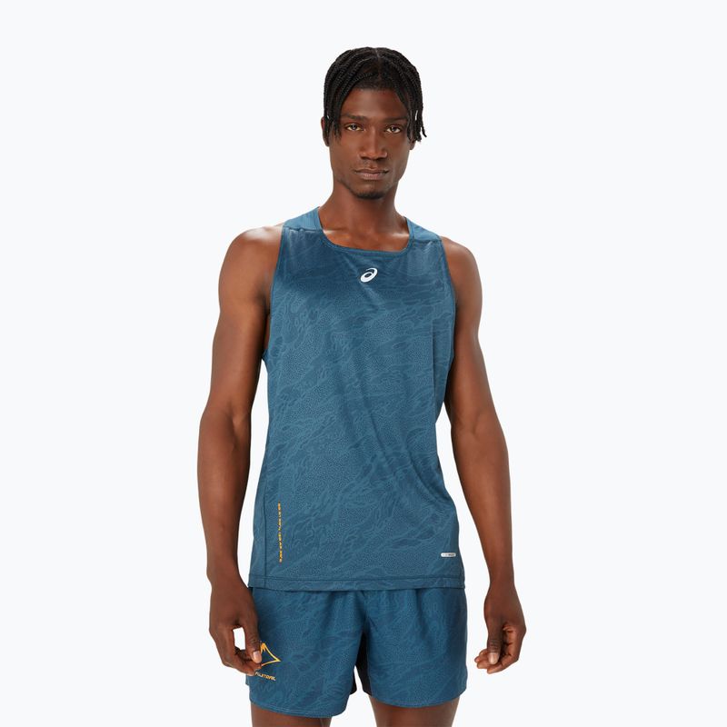 Мъжки ASICS Fujitrail Singlet магнитен син потник за бягане