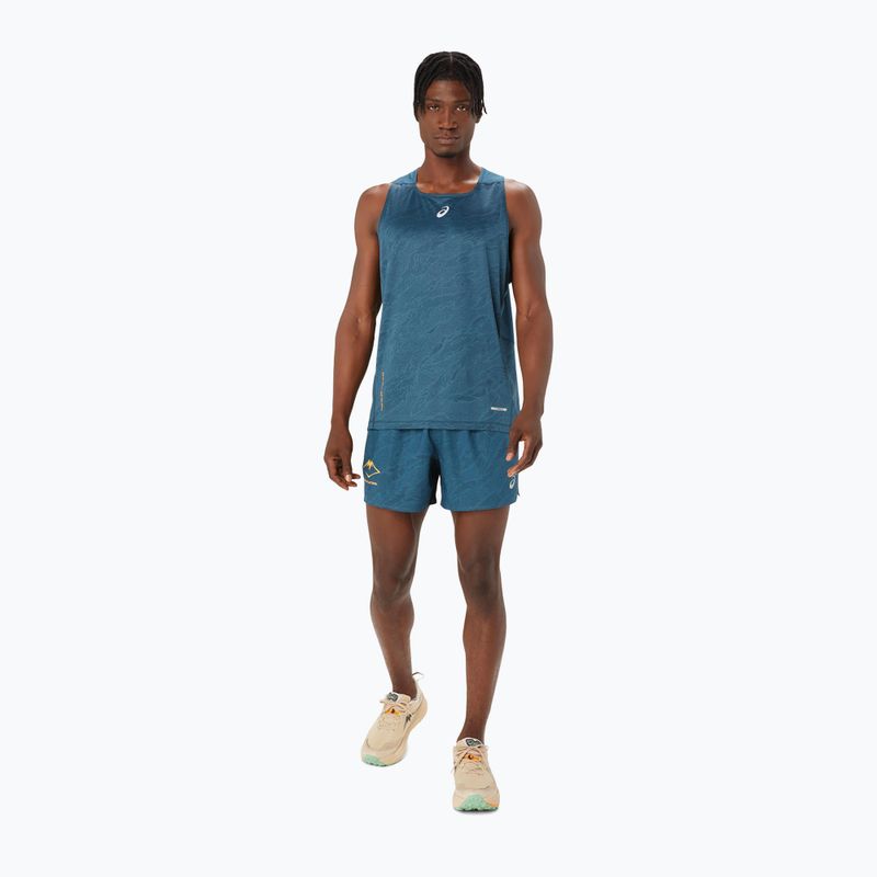 Мъжки ASICS Fujitrail Singlet магнитен син потник за бягане 2