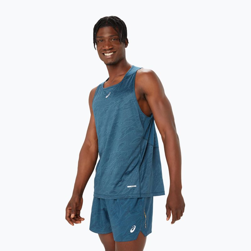 Мъжки ASICS Fujitrail Singlet магнитен син потник за бягане 4