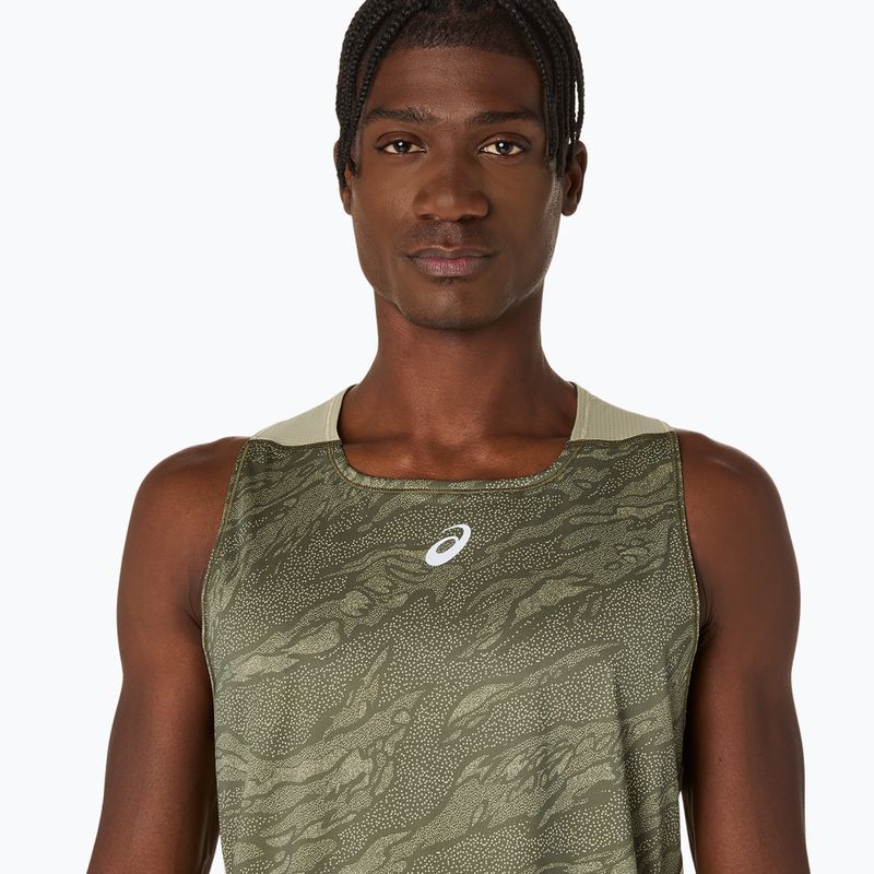 Мъжки ASICS Fujitrail Singlet мантия зелен/каки тениска за бягане 5