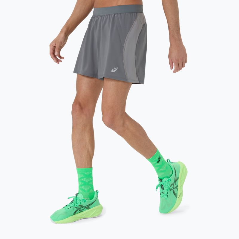 Мъжки шорти за бягане ASICS Road 5IN clay grey/steel grey/illuminate green 4