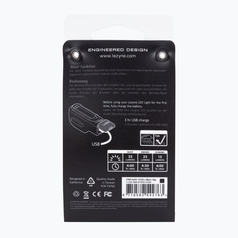 LEZYNE STRIP ALERT REAR STVZO задна велосипедна лампа, usb черна LZN-1-LED-36R-STVZO-V104 6