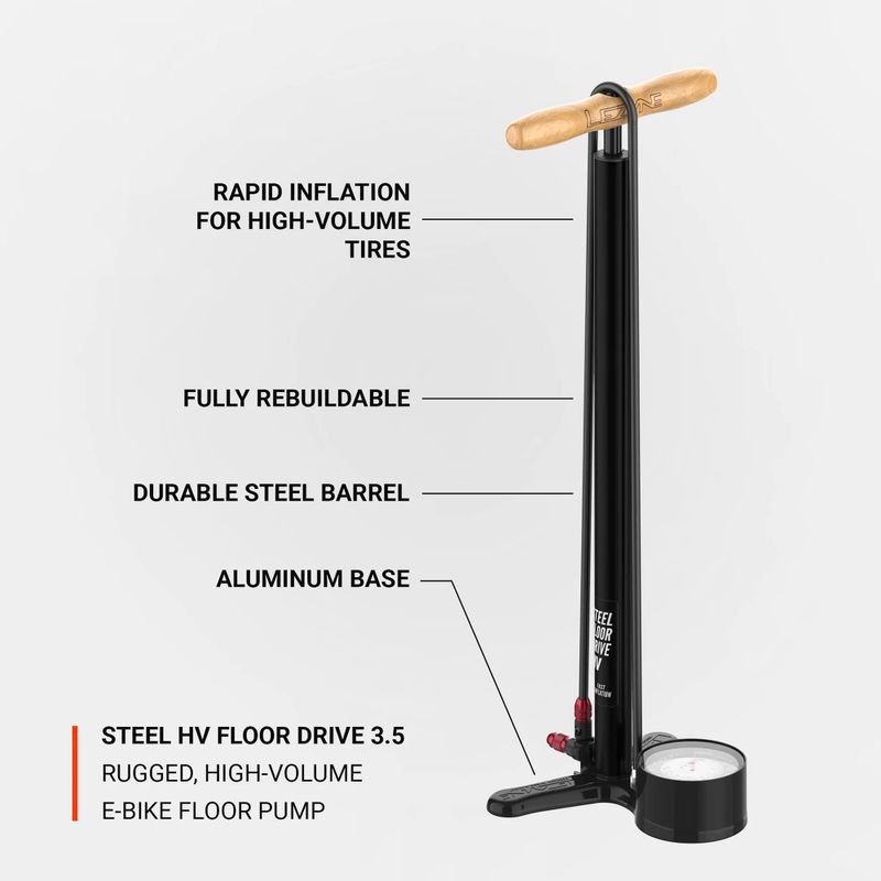 Lezyne Steel HV Floor Drive 3.5 100psi плоска черна помпа за велосипед 3