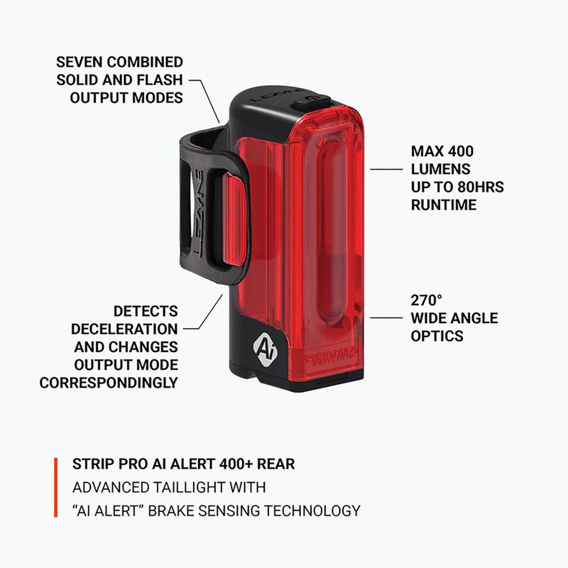 Заден велосипеден фар Lezyne Strip Pro AI Alert 400+ Rear black 2