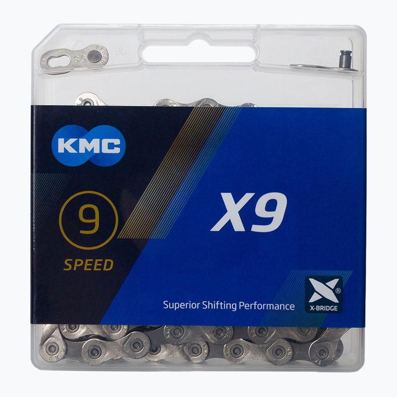 Верига за велосипед KMC X9 122 връзки 9rz сребристо-сива BX09NG122