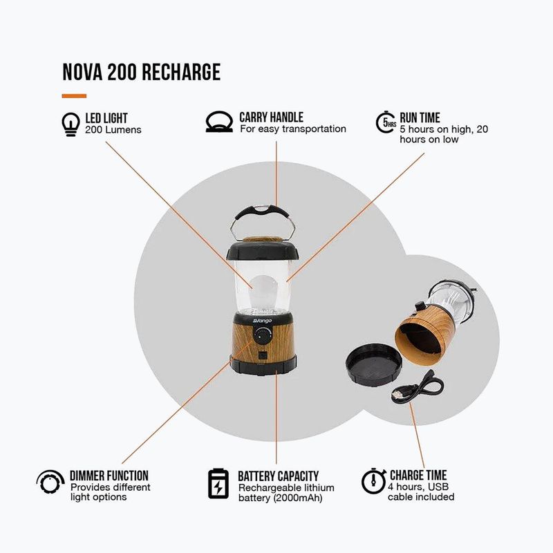 Къмпинг лампа Vango Nova 200 Recharge wood 3