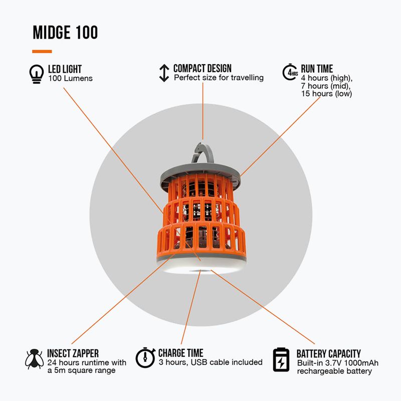 Vango Midge 100 оранжева туристическа лампа 8