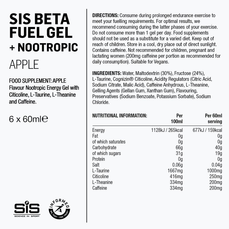 Комплект енергийни желета Science in Sport Beta Fuel Energy + Nootropics 6 x 60 ml apple 2