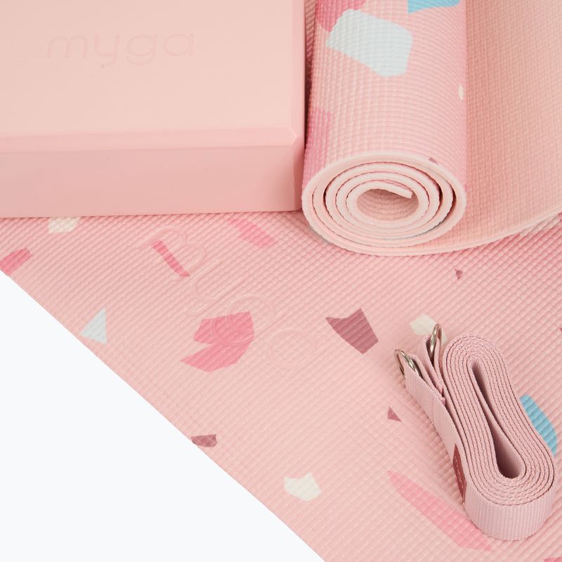Комплект за йога Myga Terrazzo Yoga Set mat + block + strap purple 9