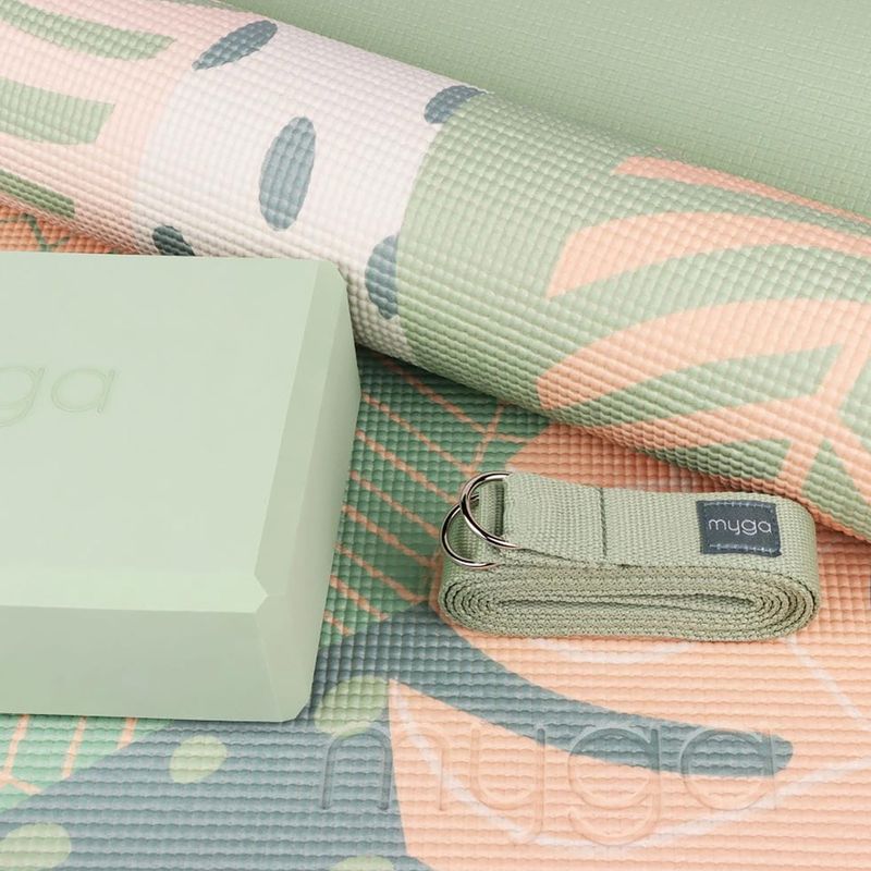 Комплект за йога Myga Palm Yoga Set mat + block + green strap 4