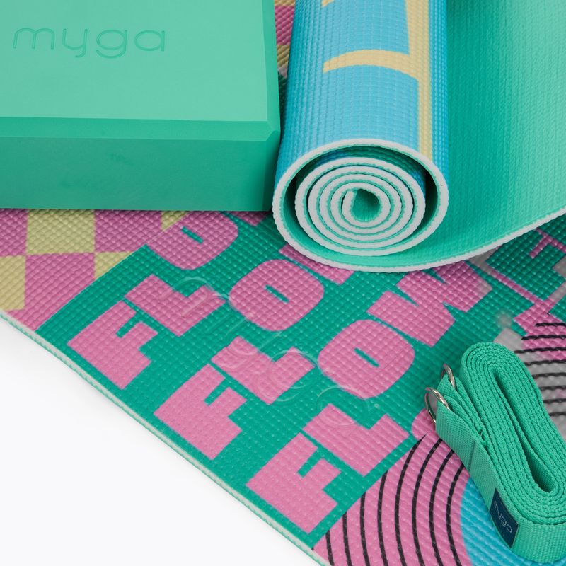 Комплект за йога Myga Spirit Yoga Set mat + block + turquoise strap 9