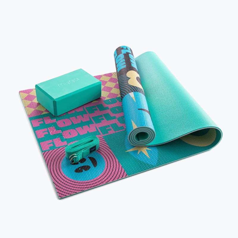 Комплект за йога Myga Spirit Yoga Set mat + block + turquoise strap 15