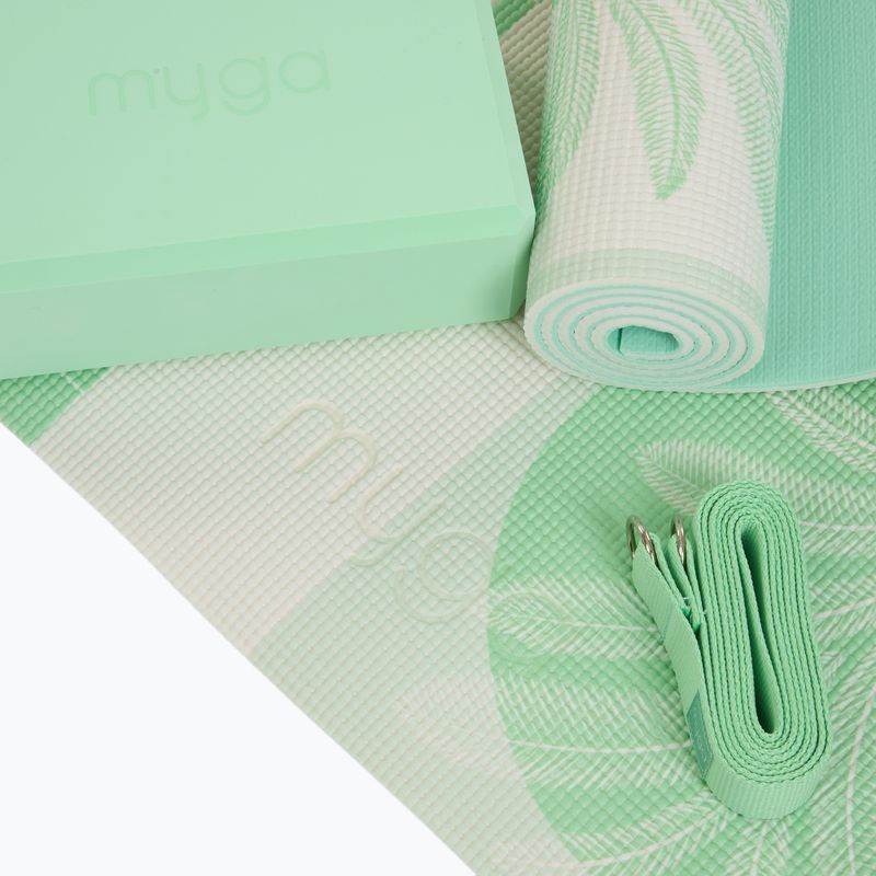 Комплект за йога Myga Sage Palm Yoga Set mat + block + green strap 9