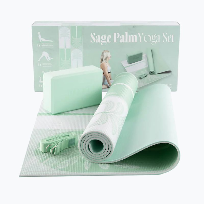 Комплект за йога Myga Sage Palm Yoga Set mat + block + green strap 11