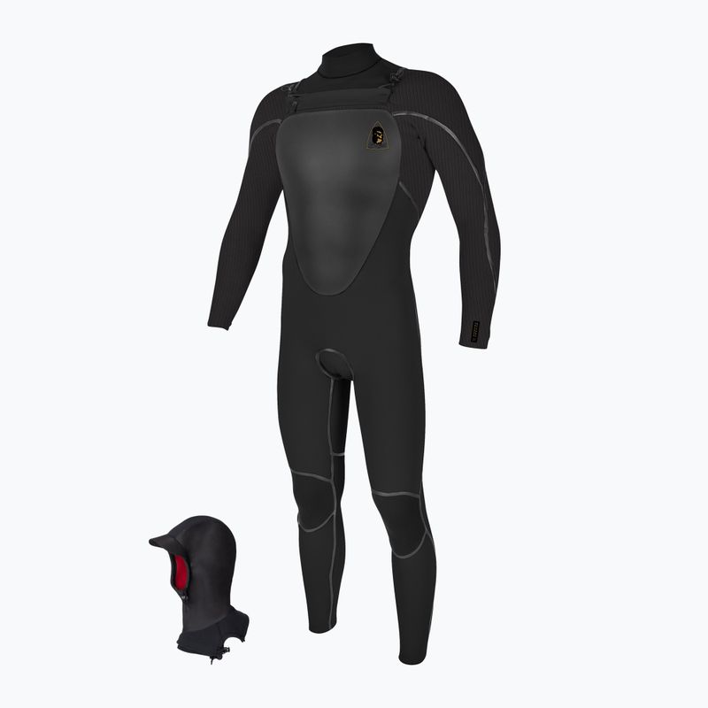 Мъжки неопренов костюм за плуване O'Neill Mutant Legend 5/4 mm Chest Zip with Hood Full black/tempered steel