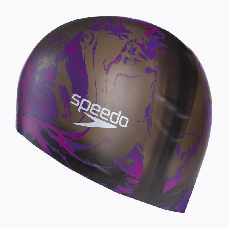 Speedo Шапка за плуване с дълъг косъм с щампа в черно и лилаво 68-11306 2