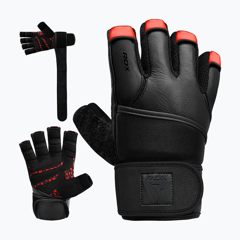 Тренировъчни ръкавици RDX L4 Finger Weightlifting Leather red/black 2