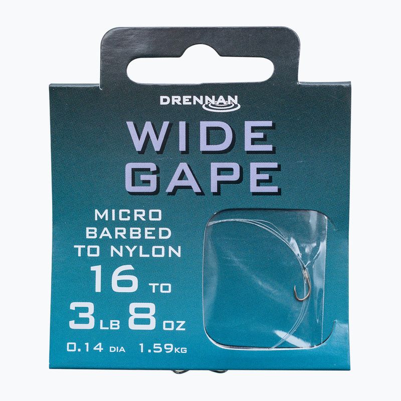 Drennan Wide Gape methode leader barbless hook + line 8 pcs clear HNWDGM016