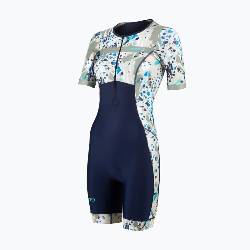 Дамски костюм за триатлон ZONE3 Activate+ Short Sleeve Trisuit sand storm/navy/sand