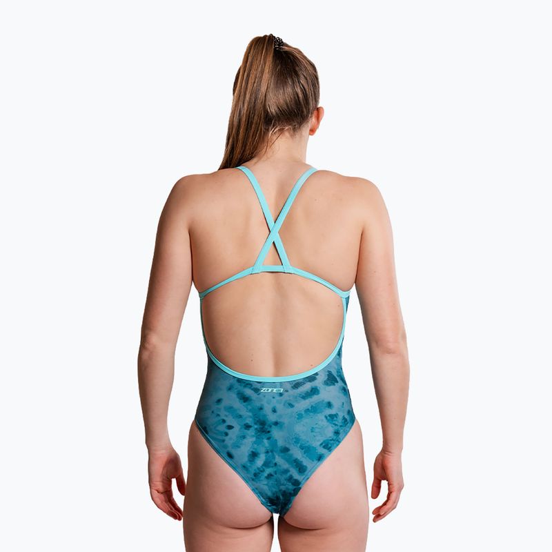 Дамски цял костюм за плуване ZONE3 Strap Back teal tie dye 5