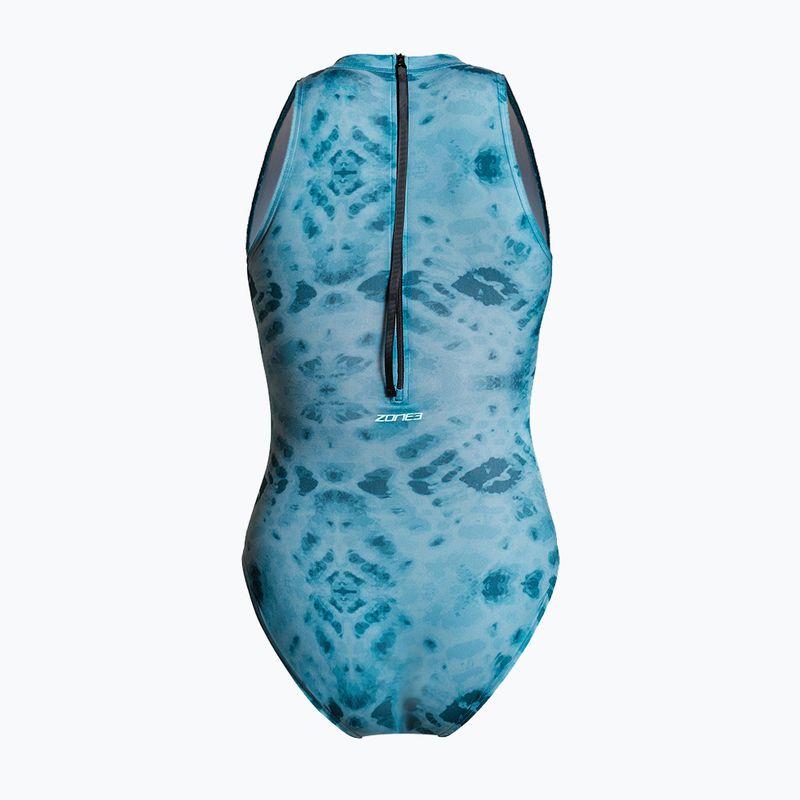 Дамски цял костюм за плуване ZONE3 High Neck Costume teal tie dye 2