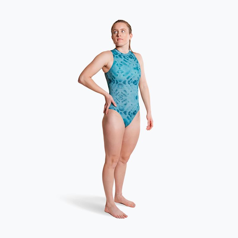 Дамски цял костюм за плуване ZONE3 High Neck Costume teal tie dye 4