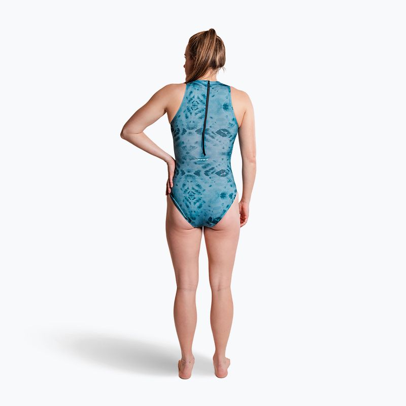 Дамски цял костюм за плуване ZONE3 High Neck Costume teal tie dye 5