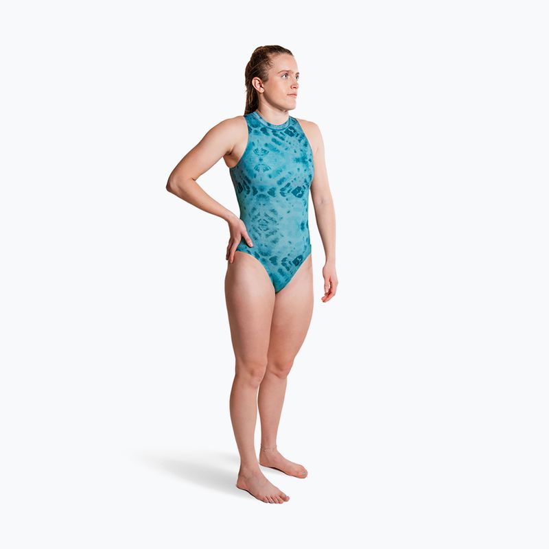Дамски цял костюм за плуване ZONE3 High Neck Costume teal tie dye 6