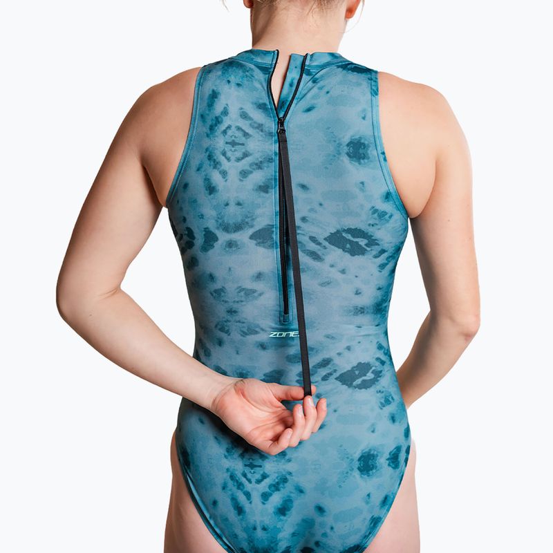 Дамски цял костюм за плуване ZONE3 High Neck Costume teal tie dye 9