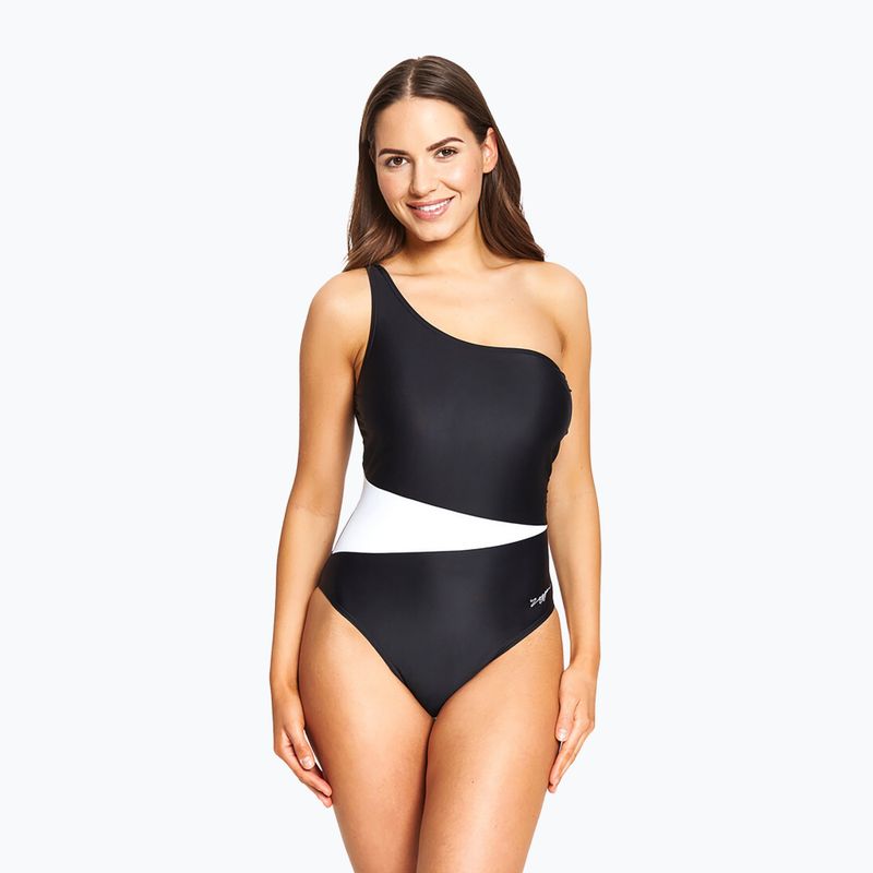 Дамски бански от една част Zoggs Lattice One Shoulder blue / white 7