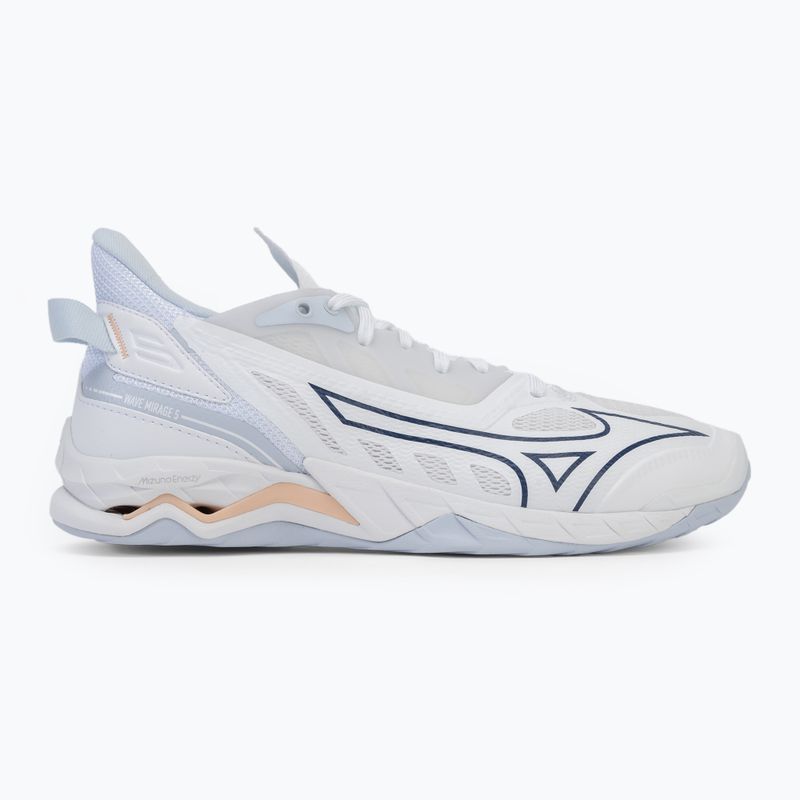 Дамски обувки за хандбал Mizuno Wave Mirage 5 white/navy peony/peach parfait 2