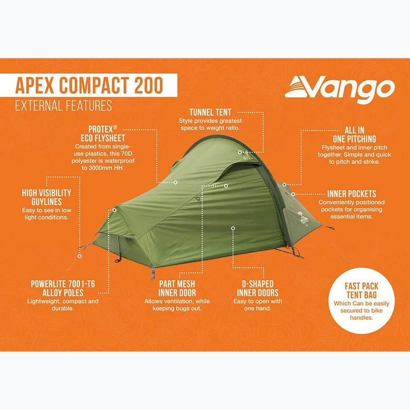 Палатка за трекинг 2-местна Vango Apex Compact 200 forest green 13
