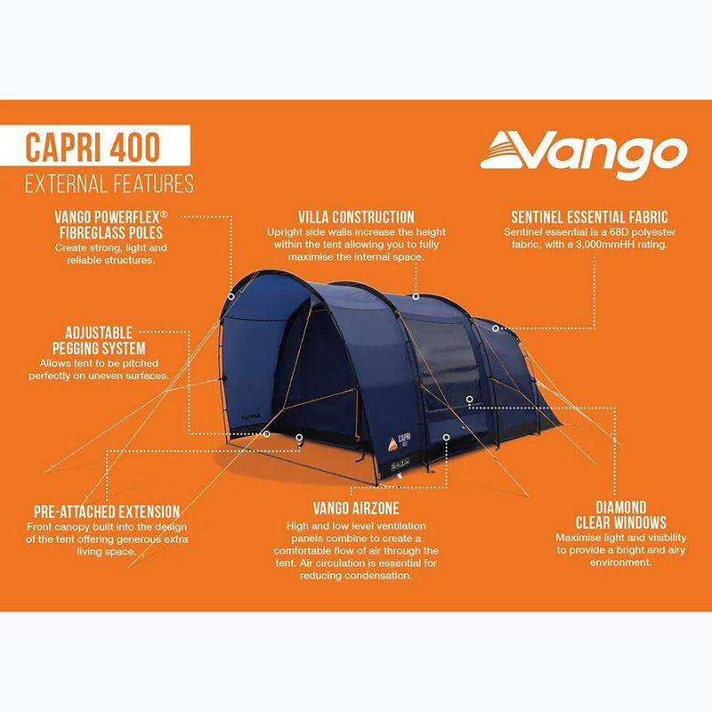 Палатка за къмпинг 4-местна Vango Capri 400 twilight blue 10