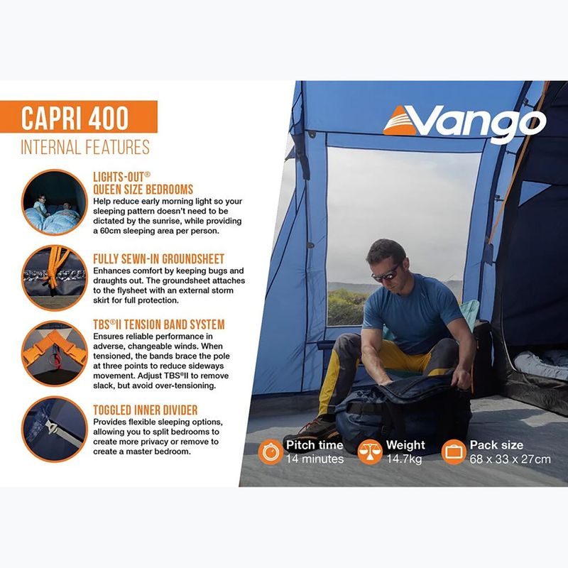 Палатка за къмпинг 4-местна Vango Capri 400 twilight blue 11