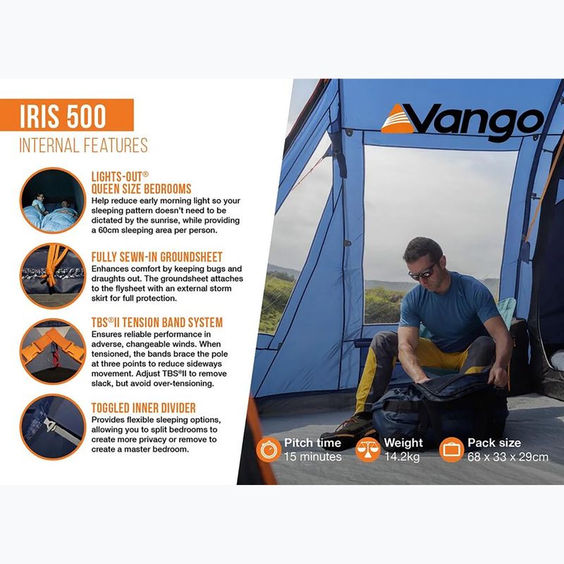 Палатка за къмпинг 5-местна Vango Iris 500 twilight blue 12