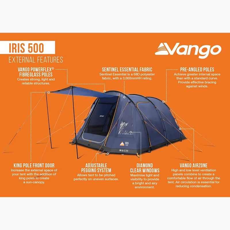 Палатка за къмпинг 5-местна Vango Iris 500 twilight blue 13