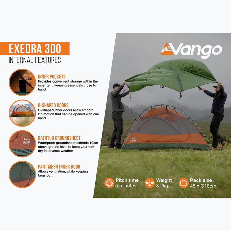 Палатка за трекинг 3-местна Vango Exedra 300 forest green 13