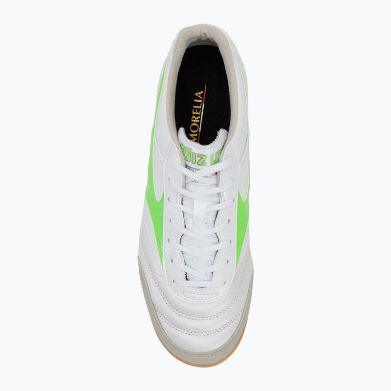 Mizuno Morelia Sala Elite IN мъжки футболни обувки бяло/неоново зелено/галактическо сребристо 5