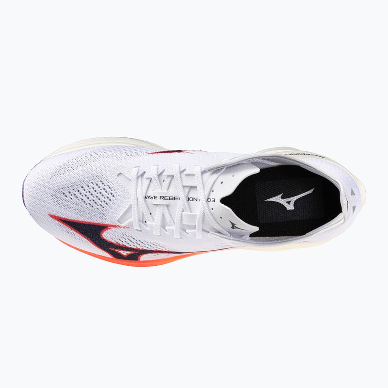 Mizuno Wave Rebellion Pro 3 обувки за бягане бяло/баритоново синьо/огнена кора 7