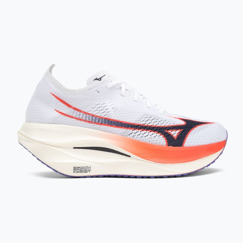 Mizuno Wave Rebellion Pro 3 обувки за бягане бяло/баритоново синьо/огнена кора 2