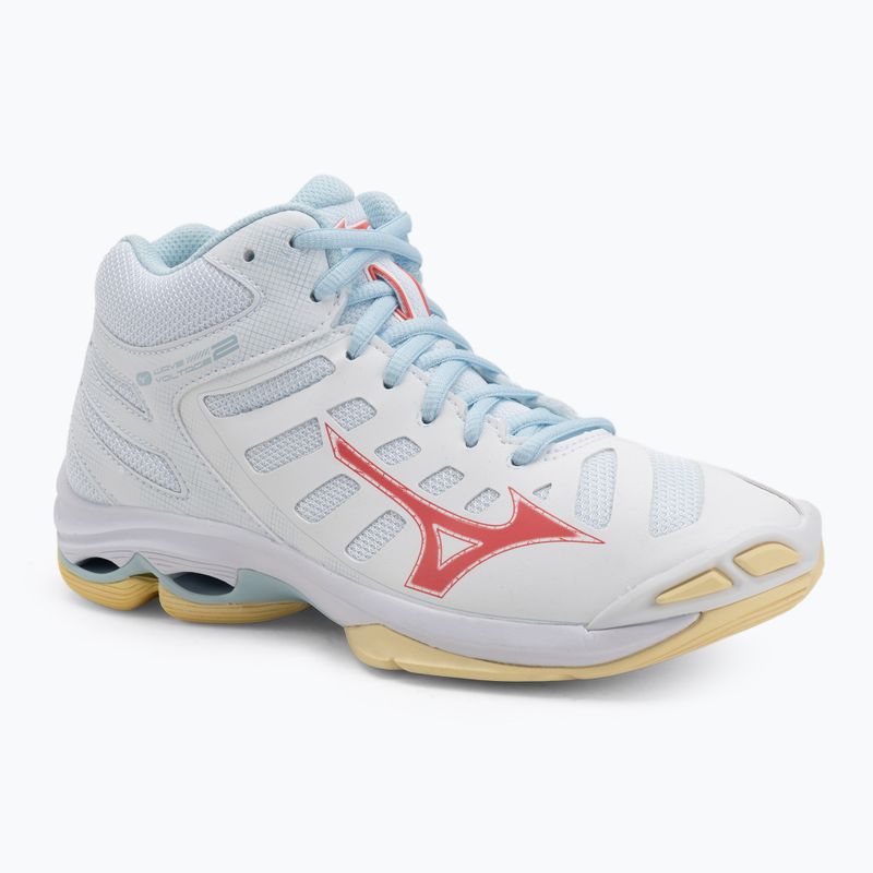 Дамски обувки за волейбол Mizuno Wave Voltage 2 Mid white/calypso coral/pale banan
