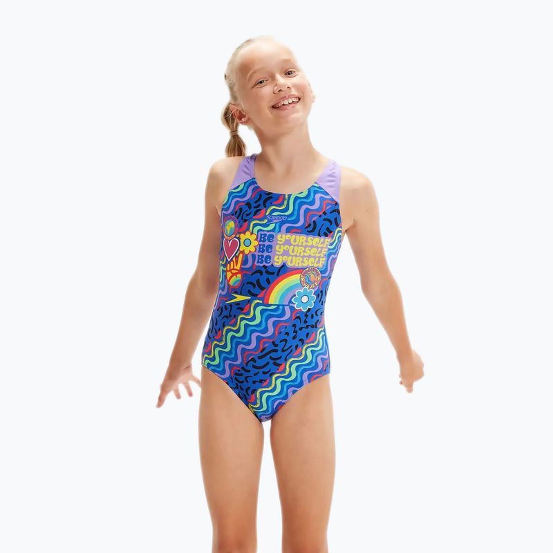Speedo Digital Placement Splashback детски бански от една част синьо и лилаво 8-00262514737 5