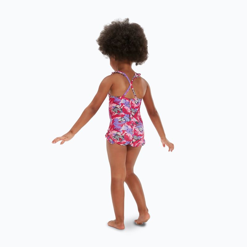 Детски бански от една част Speedo Learn To Swim Printed Frill Thinstrap cherry pink/sweet taro/hellium 4