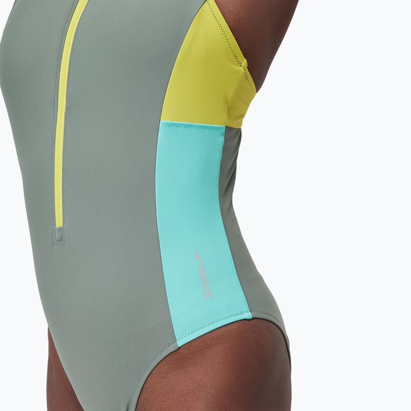 Speedo Zip Colorblock мек маслинов дамски бански от една част 4