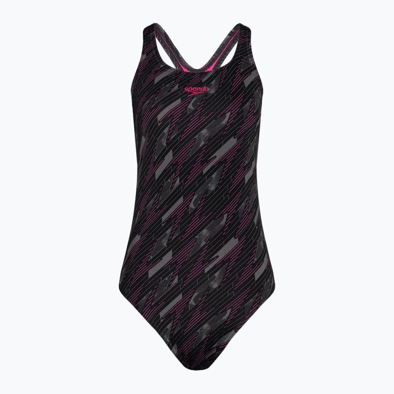 Дамски бански костюм от една част Speedo HyperBoom Allover Medalist black/electric pink/usa charcoal