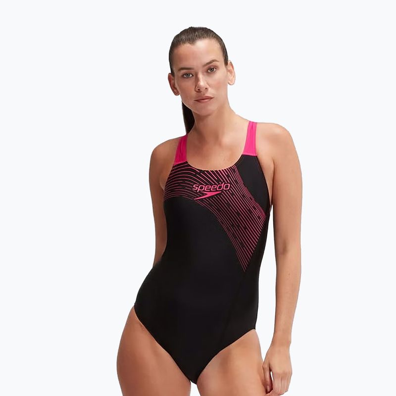 Бански костюм от една част Speedo Medley Logo black/electric pink 5