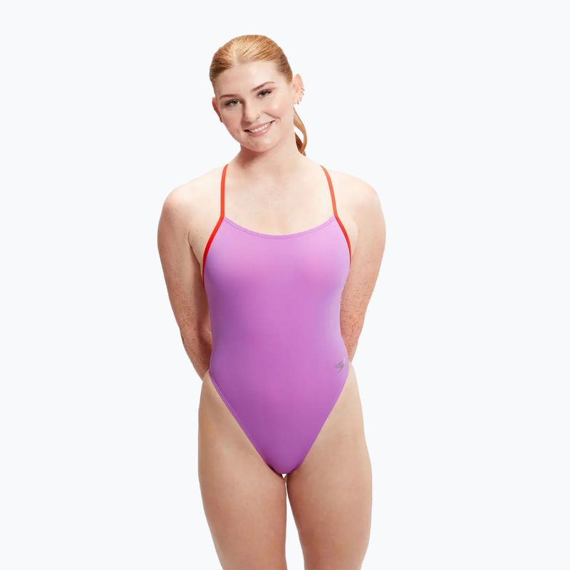 Speedo Solid Tie Back дамски бански костюм от една част sweet purple/watermelon 6