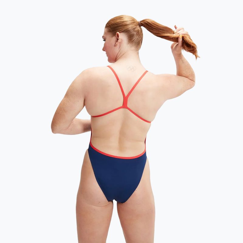 Speedo Placement Digital Vback дамски бански от една част керемидено синьо/натурален кобалт/диня/бяло 7