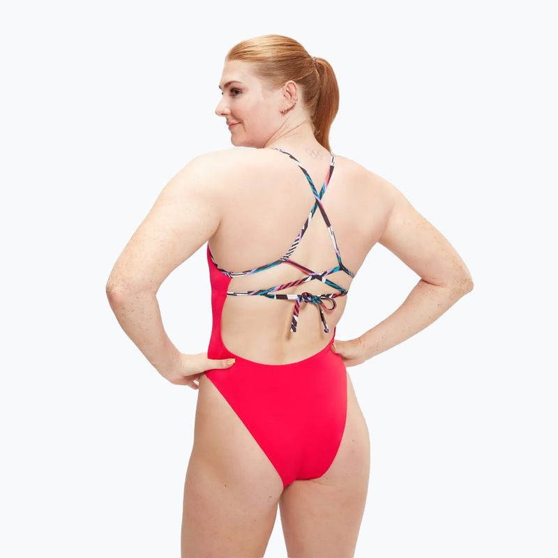 Speedo Solid Lattice Tie-Back дамски бански от една част червено/синьо 7